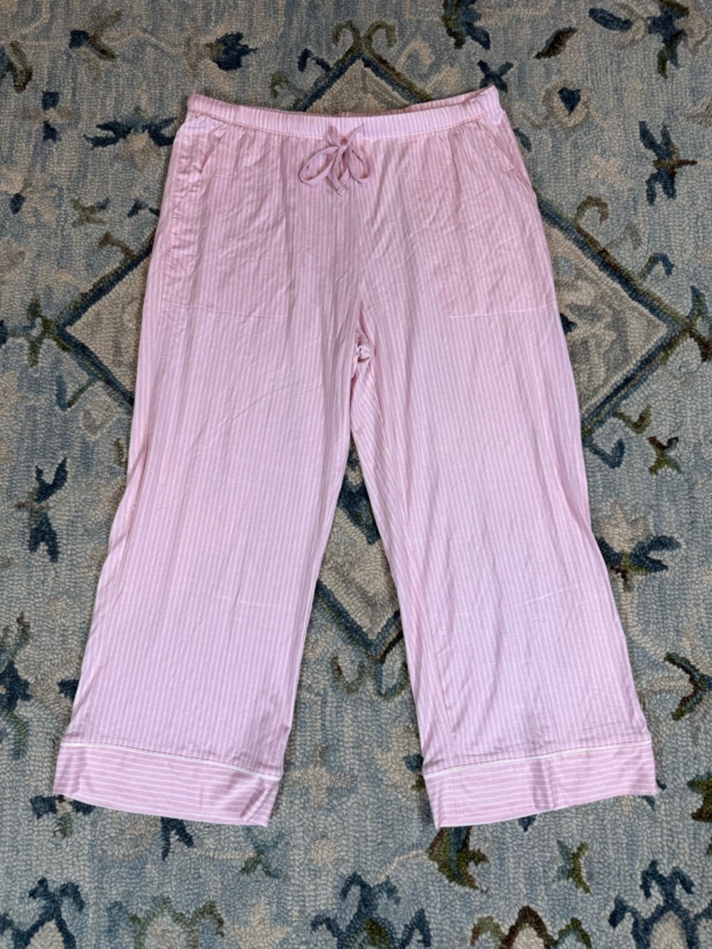 Target Pink White Striped Pajama Pants Lounge Wide Leg‎ Crop Medium